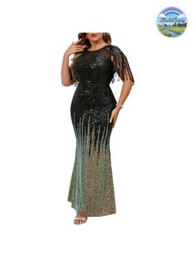 Sexy Sequin Tassel Mesh Bodycon Maxi Party Club Evening Dress